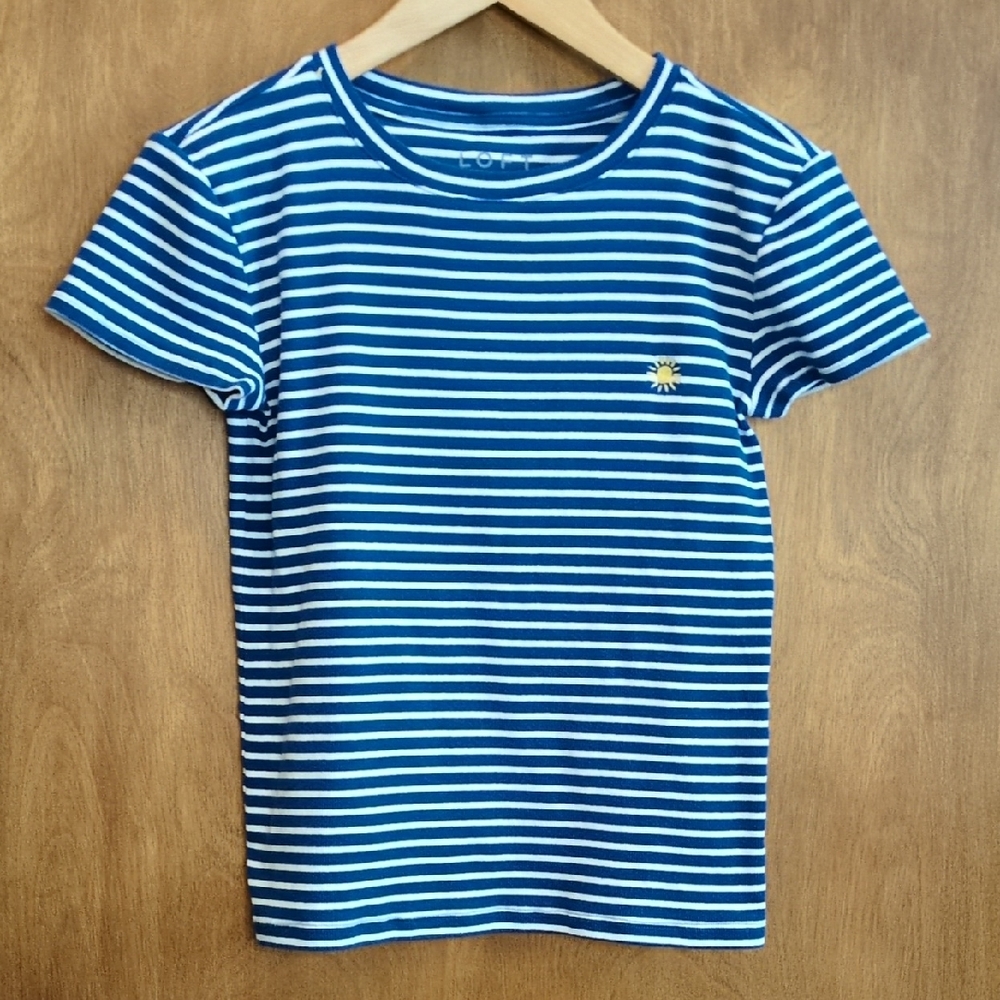 LOFT Blue and White Striped Tee Size S